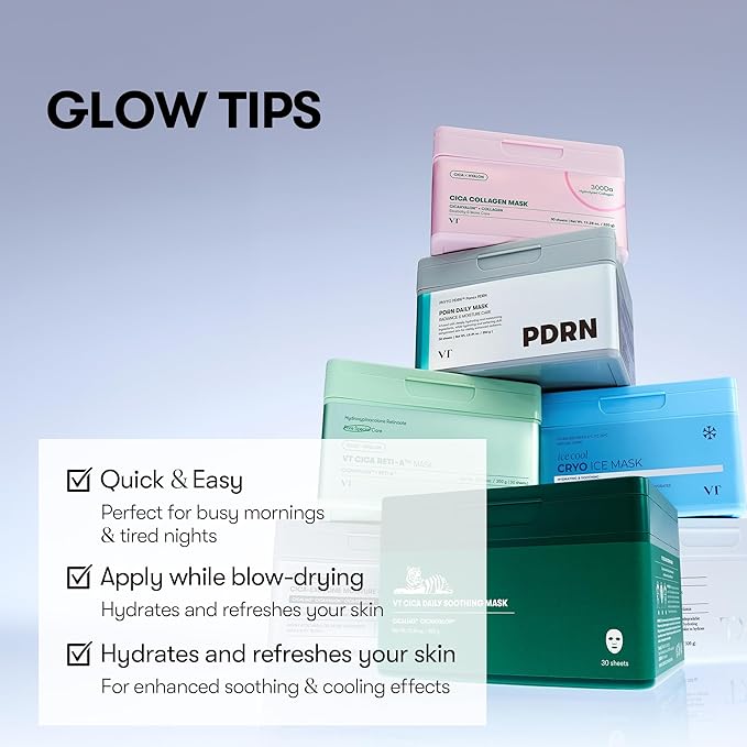 VT COSMETICS CICA Reti-A Daily Mask 30 Sheets, Retinol Complex for Pore Minimizing, Skin Softening & Hydrating Facial Mask, Ideal for Retinol Beginners, Korean Face Mask
