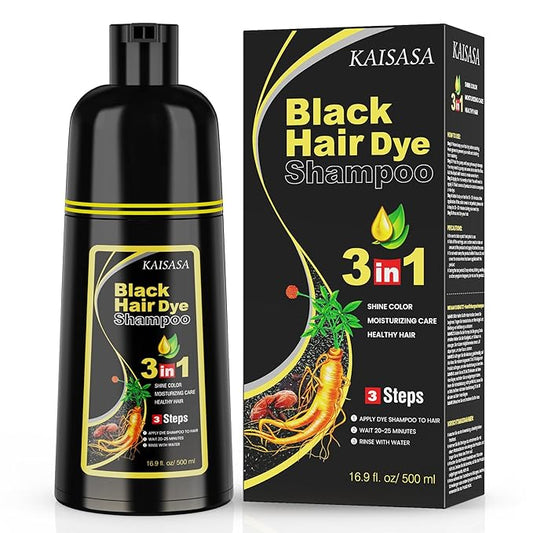 黒髪シャンプー 白髪染め 3 in 1, 男女兼用 白髪隠し 500ml (ブラック)