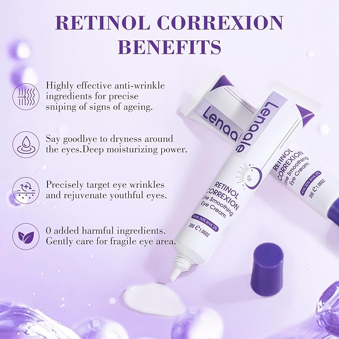 Eye Cream, Retinol Eye Cream for Dark Circles, Puffiness Anti Aging, With Hyaluronic Acid, Peptides, Caffeine Reduces Bags, Smooths Wrinkles & Fine Lines, Dark Circles Under Eye Treatment, 2Pack