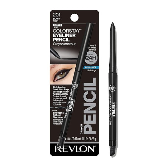 REVLON ColorStay Pencil Waterproof Eyeliner, Smudge-Proof, Eye Makeup with Built-In Sharpener, Packaging May Vary, 201 Black, 0.01 oz