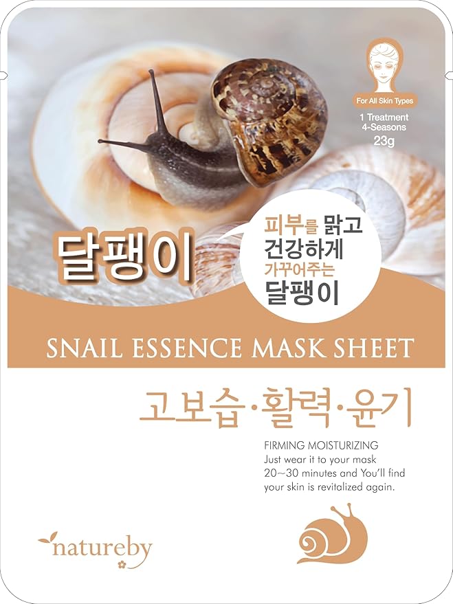 TNB Natureby Collagen Essence Korean Face Mask(10 sheets), Moisturizing Mask Sheet Pack, Korean Skin Care For All Skin Types. (Snail)