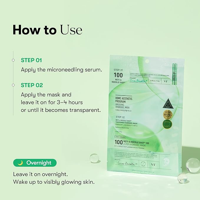 VT COSMETICS Reti-A Reedle Shot 100 2-Step Hydrogel Mask(34.5gx4ea), Intensive Tightening, Exosome Retinol, Overnight Melting Mask, Ideal for Retinol Beginners, Korean Facial Mask