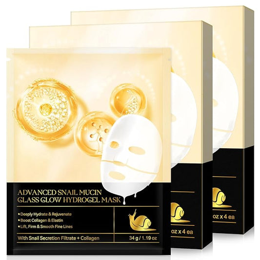 Snail Mucin Glass Glow Hydrogel Mask、コラーゲンフェイスマスク スキンケア、コラーゲンナイトラッピングマスク、韓国フェイスマスク スキンケア (8枚)