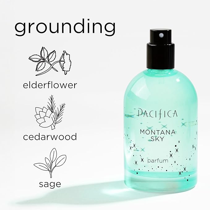 Pacifica Montana Sky スプレー香水 – シダーウッド＆セージ配合のクリーンビーガンフレグランス（女性用）– シダーウッド、ブラックペッパー、セージ配合のアースウッド系香り、動物実験なし、香りが長持ち、2 fl oz