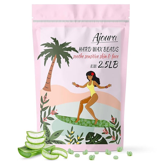 Ajoura 2.5LB アロエハードワックスビーズ 敏感肌用プレミアムワックス 全身、ビキニ、顔、眉、背中、胸、脚、脇の下に最適 大容量詰め替え用 自宅＆サロン脱毛用 (グリーン)