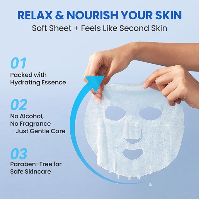 Centella hydrating face masks Set (9 Pack) – Hydrating Face Masks with Green Tea, Sakura & Charcoal | Moisturizing Facial Masks for Women | Sensitive & All Skin Types