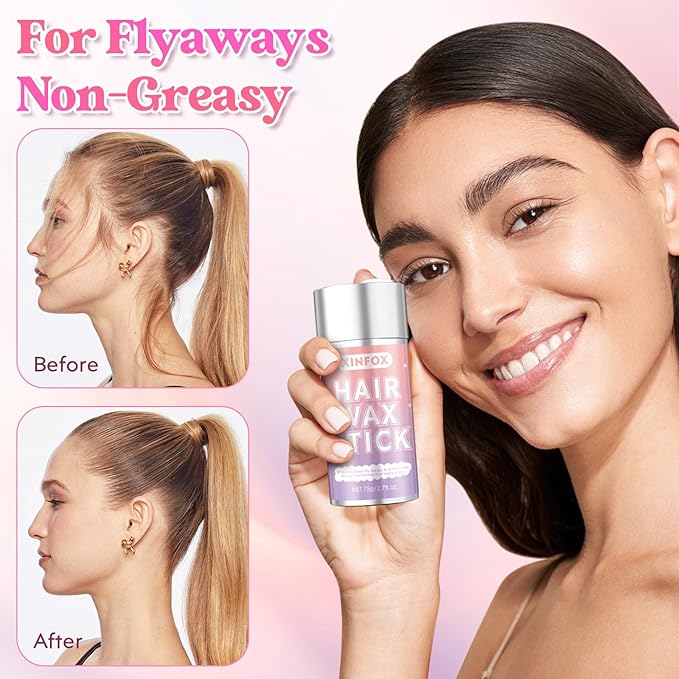ヘアワックススティック、スリックバックヘアブラシ、アホ毛用ワックススティック、ラットテールコームエッジブラシ、スタイリングツールセットアクセサリー 女性向け(ピンク)