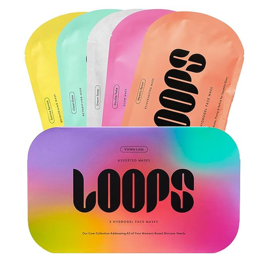 LOOPS バラエティ ループキット - あらゆる肌の瞬間に最適なハイドロゲルフェイスマスク - ループ フェイスマスク - 保湿、デトックス、修復、鎮静、若返り用マスク5枚 - 全ての肌タイプ、5個入り