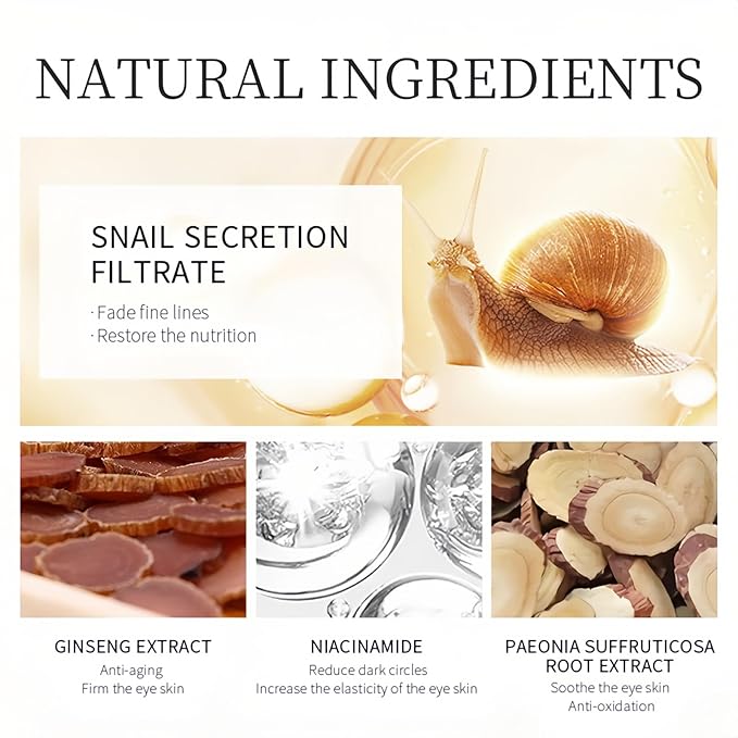 Dark Circles & Puffiness Eye Cream - Snail Mucin & Red Ginseng Formula for Under Eye Bags, Fine Lines, Intense Moisturizing & Brightening Korean Eye Treatment, 30g