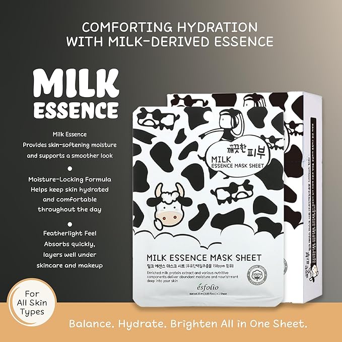 esfolio Pure Skin Milk Essence – Hydrating & Nourishing Korean Face Essence for Soft, Radiant Skin – Lightweight, Fast-Absorbing, Moisturizing Formula for All Skin Types (Pack of 10)