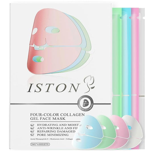 ISTON 4-in-1 バイオコラーゲンリアルディープマスクセット - たるんだ肌をふっくら、ディープハイドレーション、鎮静＆修復、栄養補給＆引き締め、オールスキンタイプ対応オーバーナイトハイドロゲルマスク