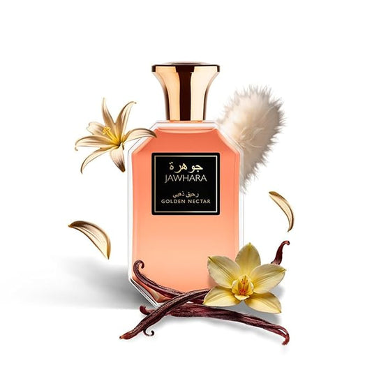 Jawhara Golden Nectar | Ambery White Eau de Parfum 3.3 fl oz | Notes of Bergamot, Vanilla Flower, Ylang-Ylang and Musk | Long Lasting | Everyday Wear | TSA Compliant | Floral Fragrance for Women