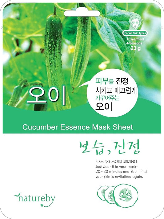 TNB Natureby コラーゲンエッセンス 韓国 フェイスマスク (10枚入り)、保湿マスクシートパック、全肌質対応 韓国スキンケア。(キュウリ)