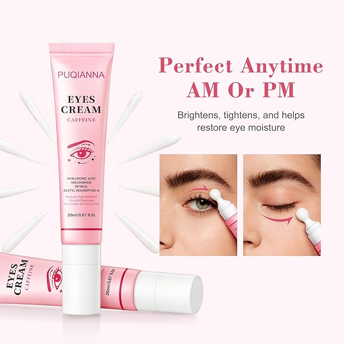 PUQIANA Eye Cream with Caffeine, Retinol & Acetyl Hexapeptide-8 - Anti-Aging, Hydrating, Lifting & Firming, Reduces Fine Lines & Wrinkles, Infused with Niacinamide & Hyaluronic Acid