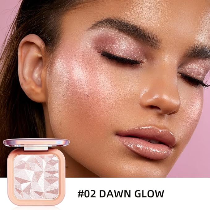 ELESSY Highlighter Makeup Palette, Highly Glitter Pink Highlighter Palette,Natural Shimmer Look Face Highlighter Baked Powder,Easy to apply,Come with Brush -DAWN GLOW
