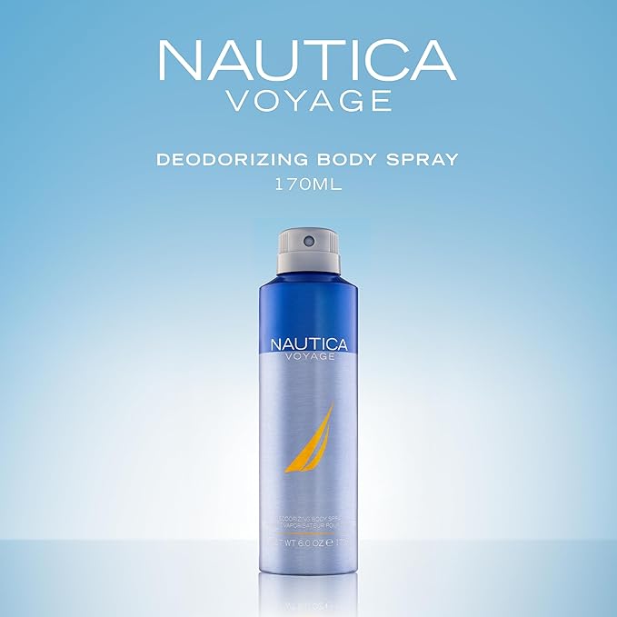 Nautica Voyage Deo Body Spray 6 fl oz (Pack of 1), Notes of Apple, Cedarwood, Mimosa, Men's Fragrance, Long Lasting, Everyday Fragrance