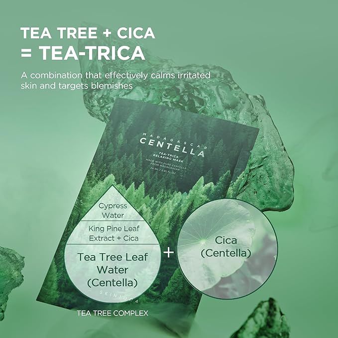 SKIN1004 Madagascar Centella Tea-Trica Relaxing Mask, Face Mask Skincare for Oily & Blemish Prone Skin, Soothing & Calming Relief Care for Sebum & Impurities, Korean Skin Care, 0.84 fl oz / 25ml * 5ea