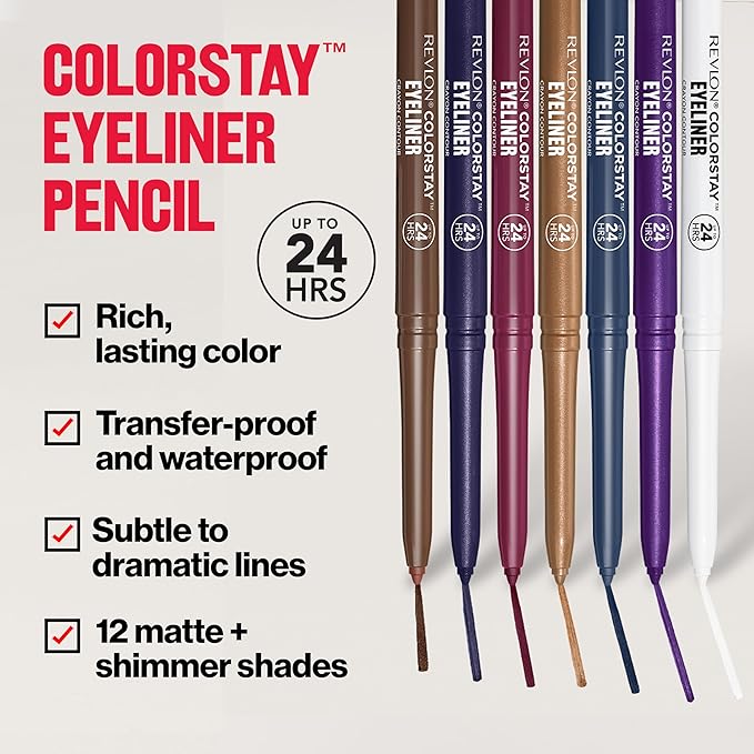 REVLON ColorStay Pencil Waterproof Eyeliner, Smudge-Proof, Eye Makeup with Built-In Sharpener, 204 Charcoal, 0.01 oz