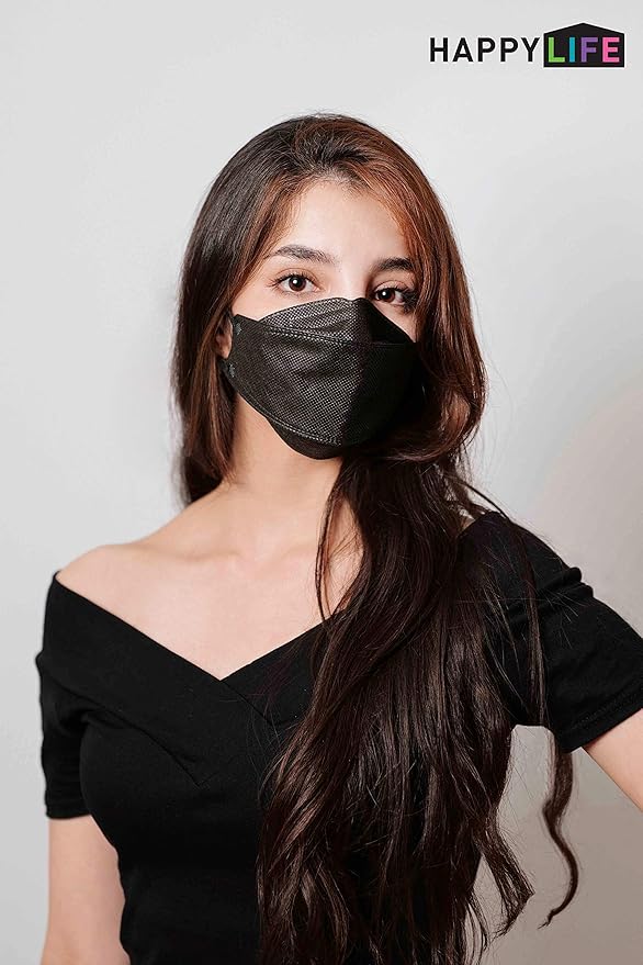 (Pack of 20) Korea Black Disposable KF94 Face Masks 4-Layer Filters Breathable Comfortable Protection, Protective Nose Mouth Covering Dust Mask Made in Korea