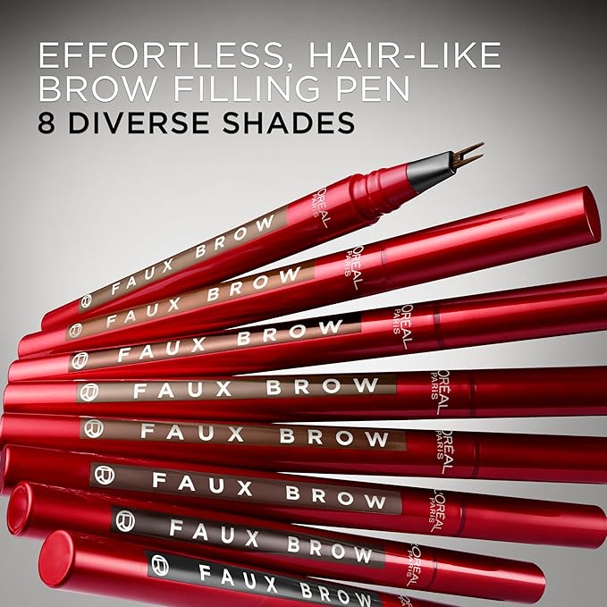 L'Oreal Paris Faux Brow, Hair-Like, Filling Eyebrow Pen with Double-Brush Tip, Fast & Precise Eyebrow Makeup, Mahogany, 0.04 Fl Oz
