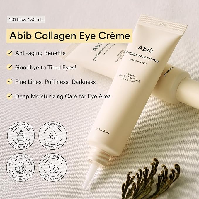 Abib Collagen Eye Cream Jericho Rose Tube for Dark Circles and Puffiness, Under Eye Fine Lines