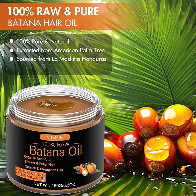 Raw Batana Oil for Hair Growth, 100% Natural Pure Botana Oil Paste from Honduras, Unrefined Organic Batana Hair Mask for Prevent Hair-Loss, Enhances Thickness for Men & Women 5.3 oz