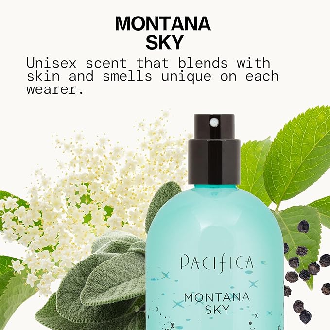 Pacifica Montana Sky スプレー香水 – シダーウッド＆セージ配合のクリーンビーガンフレグランス（女性用）– シダーウッド、ブラックペッパー、セージ配合のアースウッド系香り、動物実験なし、香りが長持ち、2 fl oz