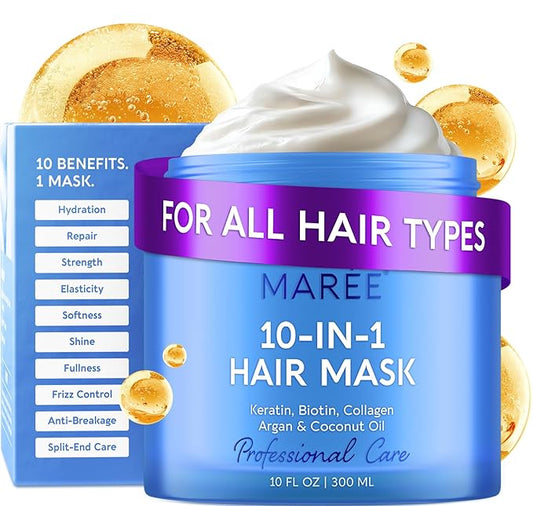 MAREE ディープコンディショニング10-in-1ヘアマスク 全ての髪質用 – ケラチンヘアトリートメント（ビオチン、天然オイル、ビタミン配合）ヘアケア、補修、保湿 – トラタミエント・マスカリージャ・パラ・カベージョ