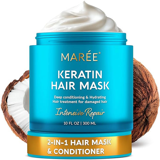 MAREE ディープコンディショニングヘアマスク（傷んだ髪用トリートメント） - ケラチン配合、成長を促し補修、潤いを与えるヘアケア - 乾燥した髪、カーリーヘア、カラーリフレッシュに - トラタミエント マスカリヤ パラ エル カベージョ セコ