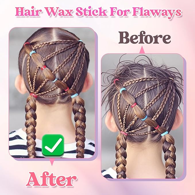 ヘアワックススティック、スリックバックヘアブラシ、アホ毛用ワックススティック、ラットテールコームエッジブラシ、スタイリングツールセットアクセサリー 女性向け(ピンク)