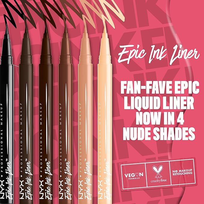 NYX PROFESSIONAL MAKEUP Epic Ink Liner, Waterproof Liquid Eyeliner - Black (Pack Of 2), Vegan Formula