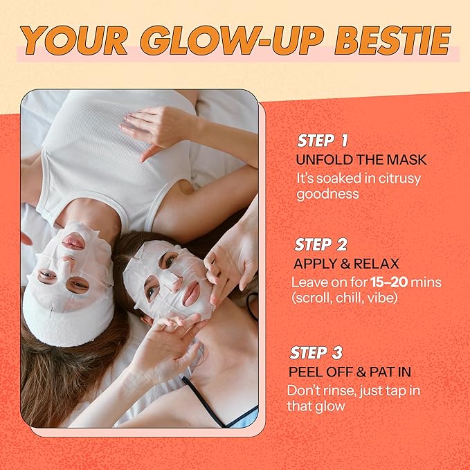 Vitamin C Face Mask For Glass Skin – Hydration & Revitalization For Dull Skin – Dermatologist Tested, Anti-Aging Korean Skin Care – Vegan, Cruelty-Free, Clean Beauty – 5 Sheets