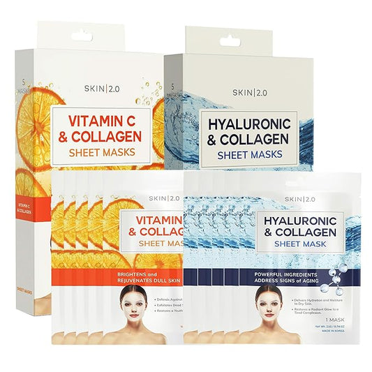 Vitamin C & Hyaluronic Acid Face Mask with Collagen – Dermatologist Tested, Korean Skin Care – Ultra Hydrating & Firming Sheet for Smoother-Looking Skin – Vegan, Clean Beauty – 10 Count
