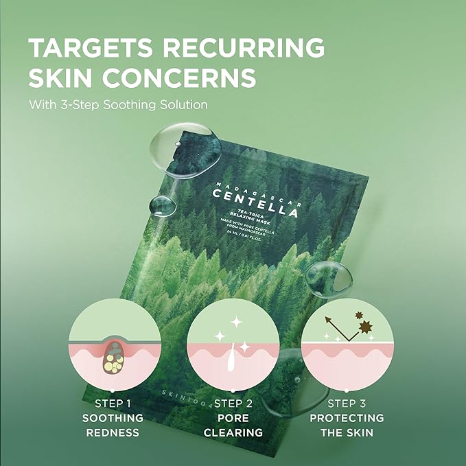 SKIN1004 Madagascar Centella Tea-Trica Relaxing Mask, Face Mask Skincare for Oily & Blemish Prone Skin, Soothing & Calming Relief Care for Sebum & Impurities, Korean Skin Care, 0.84 fl oz / 25ml * 5ea