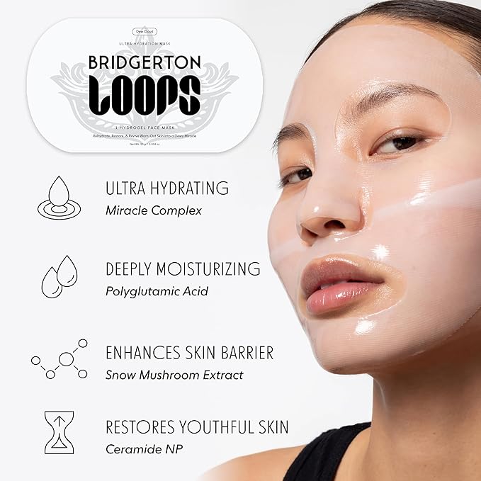 LOOPS Beauty ブリジャートン™ NETFLIX レディ・イン・シルバーセット - あらゆる肌の瞬間に最適なハイドロゲルフェイスマスク フェイスマスク - 2つの保湿マスク - デュークラウドとドリームスリープ - 全肌タイプ用、2枚入り