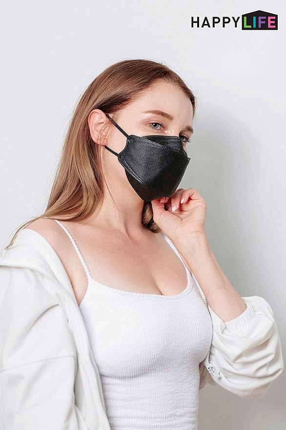(Pack of 20) Korea Black Disposable KF94 Face Masks 4-Layer Filters Breathable Comfortable Protection, Protective Nose Mouth Covering Dust Mask Made in Korea
