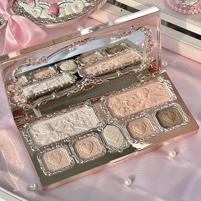 Flower Knows Strawberry Cupid Makeup Palette,Neutral Face Makeup with 5 Matte + 2 Shimmer Shades,Blendable Smooth Cute All- In-One Make Up Palette,0.49 Oz(01 Honey Canele)