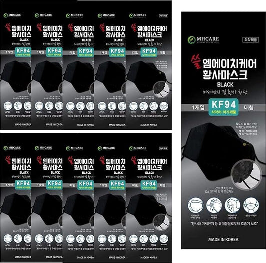 (Pack of 10) Korea Black Disposable KF94_ Face Masks, Unisex, 4-Layer Filters Breathable Comfortable, Adjustable Strap, Nose Mouth Covering Dust Mask Made in Korea.