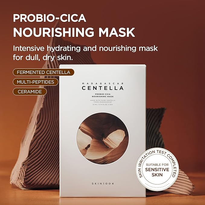 SKIN1004 Madagascar Centella Probio-Cica Nourishing Mask, Face Masks Skincare for Skin Barrier Repair, Deeply Hydrating Facial Mask for Nourishing & Elasticity, Korean Skin Care, 0.84 oz / 23ml * 5ea