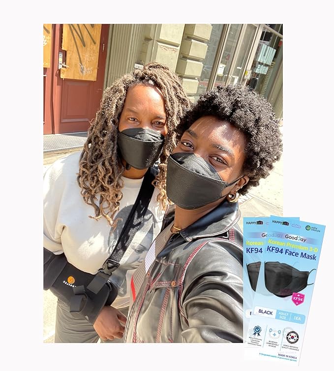 (Pack of 20) Korea Black Disposable KF94 Face Masks 4-Layer Filters Breathable Comfortable Protection, Protective Nose Mouth Covering Dust Mask Made in Korea
