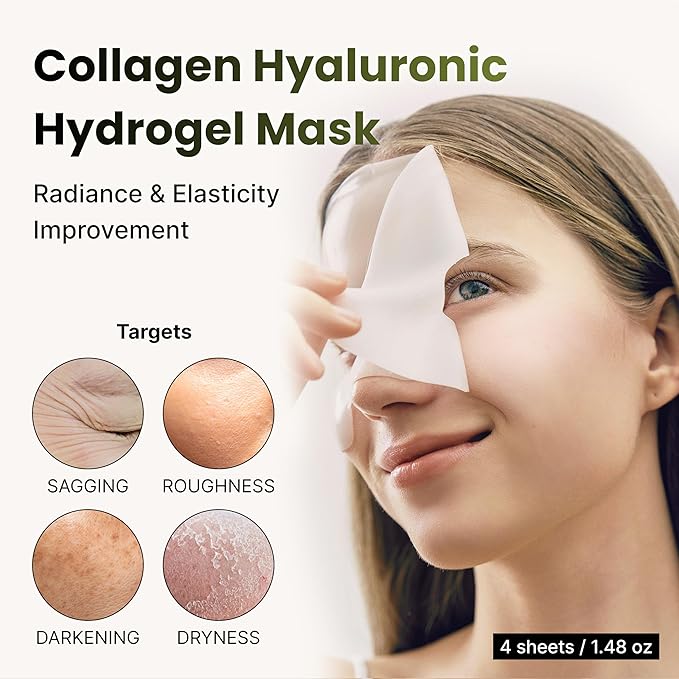 PO:DL Hyaluronic Hydrogel Mask with Collagen Niacinamide | Elasticity Wrinkle Improvement Pore Care Glow Skin| Overnight Soothing Deep Hydration Spa Facial Mask | Korean Skin Care 1.48oz x 4ea