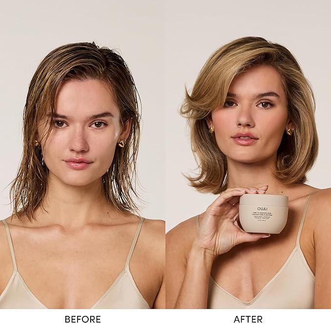 OUAI ファインからミディアムヘアトリートメントマスク - 髪の毛を補修し、輝きを高める保湿ヘアマスク - シアバター、ケラチン、パンテノール配合 - パラベン、フタル酸エステル、硫酸塩不使用 (8液量オンス)