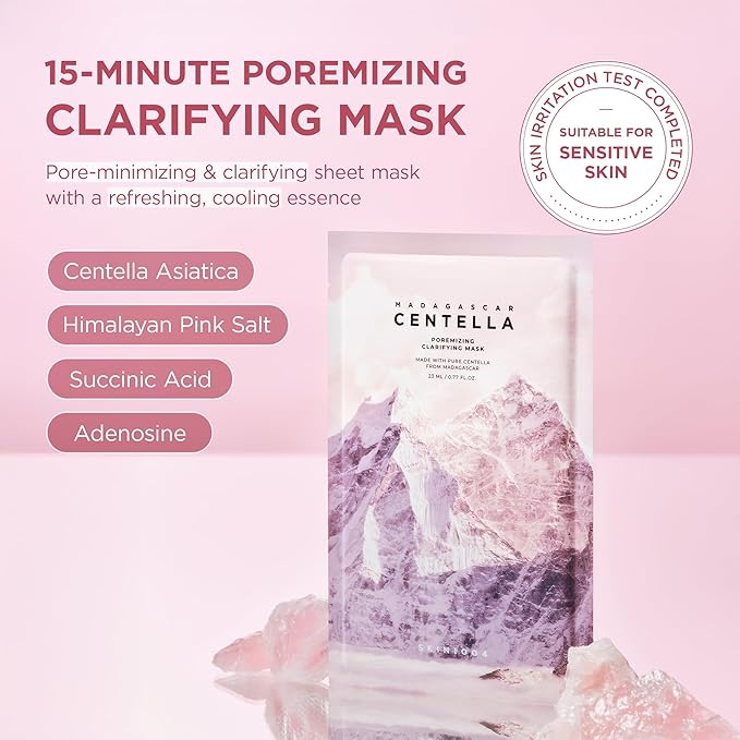 SKIN1004 Poremizing Clarifying Mask, Face Mask Skincare for Pore Elasticity, Pore Minimizer for face, Gentle Exfoliating Sheet Mask for Sebum & Impurities, Korean Skin Care, 0.84 fl oz / 23ml * 5ea