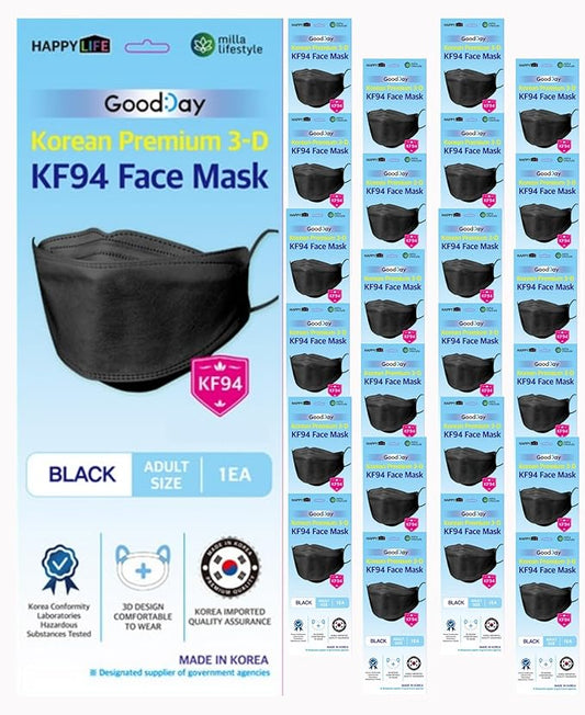 [Happy Life] プレミアム 3D ブラック KF94 フェイスマスク、グッドデイ、韓国製個別包装 (24)
