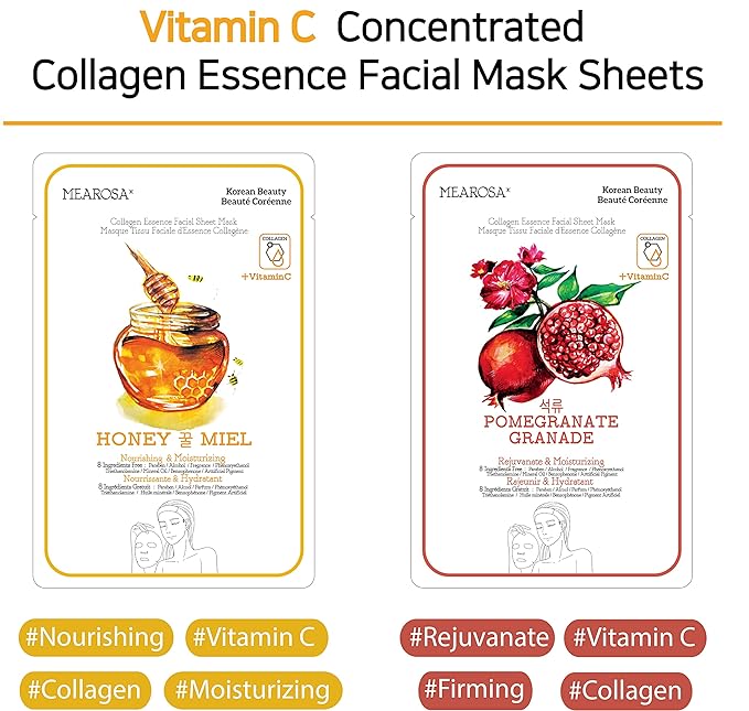 Vitamin C Collagen Firming Essence Face Mask Beauty Facial Mask Sheet Mask Korea Skin Care Premium Quality (8 pack)
