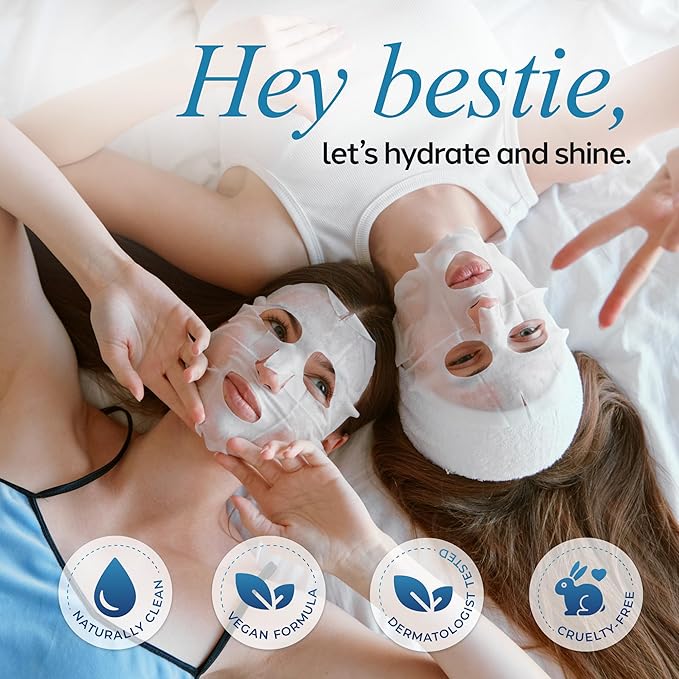 Vitamin C & Hyaluronic Acid Face Mask with Collagen – Dermatologist Tested, Korean Skin Care – Ultra Hydrating & Firming Sheet for Smoother-Looking Skin – Vegan, Clean Beauty – 10 Count