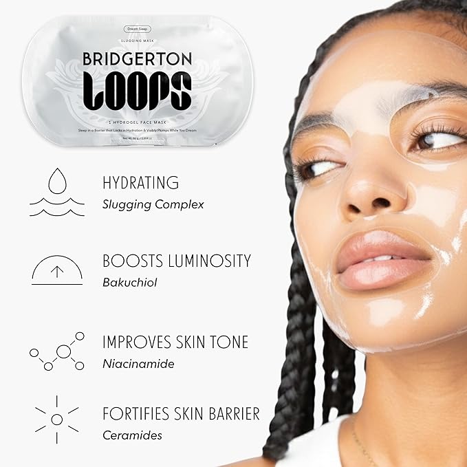 LOOPS Beauty ブリジャートン™ NETFLIX レディ・イン・シルバーセット - あらゆる肌の瞬間に最適なハイドロゲルフェイスマスク フェイスマスク - 2つの保湿マスク - デュークラウドとドリームスリープ - 全肌タイプ用、2枚入り
