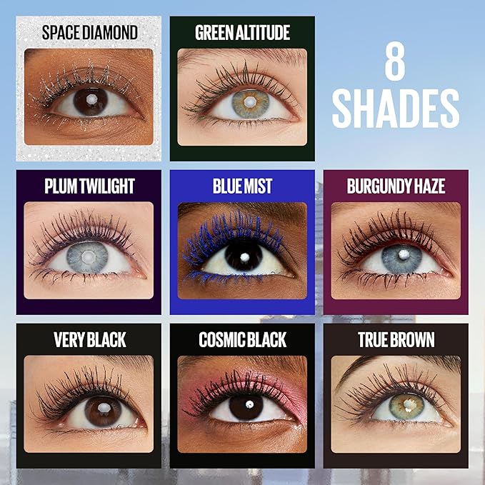 Maybelline Lash Sensational Sky High Glitter Mascara, Diamond Effect Eye Makeup for Lashes and Brows, Washable, Space Diamond, 1 Count