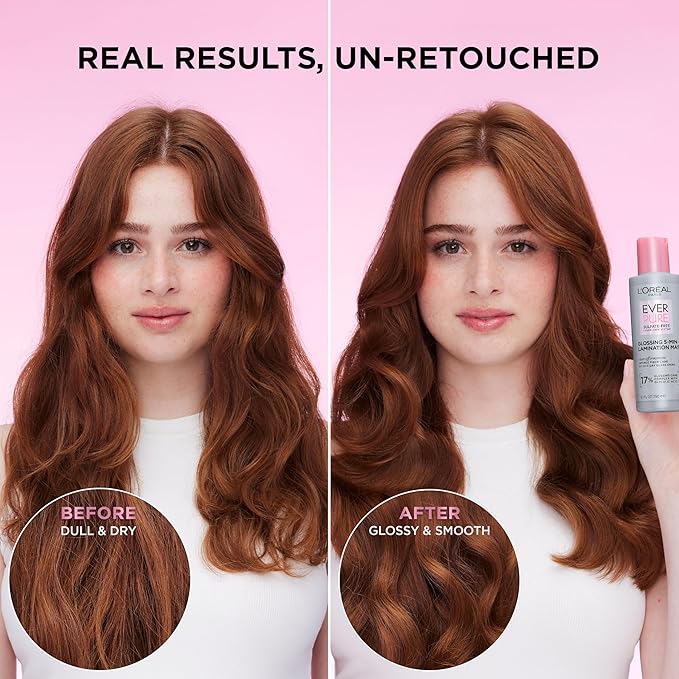 ロレアル パリ グロッシング ラミネーション ヘアマスク、グリコール酸配合、くすみ・乾燥ヘア用、輝きと滑らかさを持続させるヘアトリートメント、エバーピュア、5.1液量オンス