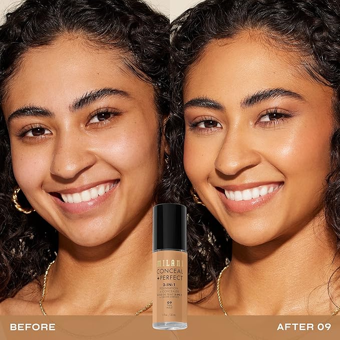 Milani Conceal + Perfect 2-in-1 Foundation + Concealer for a Flawless Complexion, Under Eye Corrector, Cover Redness and Imperfections, Waterproof and Sweatproof - 09-Tan
